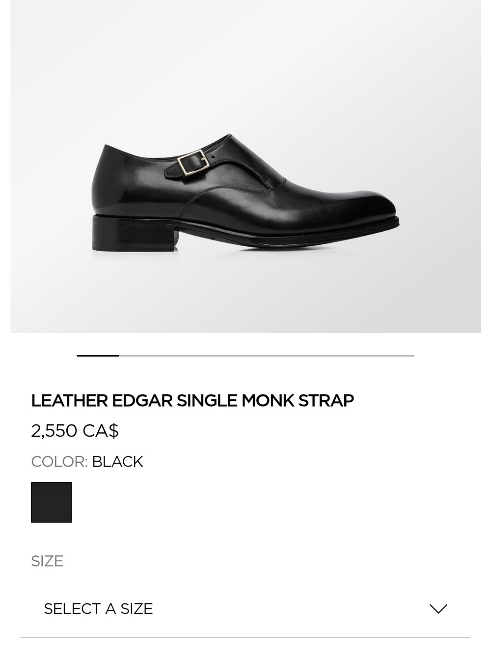 Tom Ford Leather Edgar Single Monk Strap Men's Dress Shoe - Black